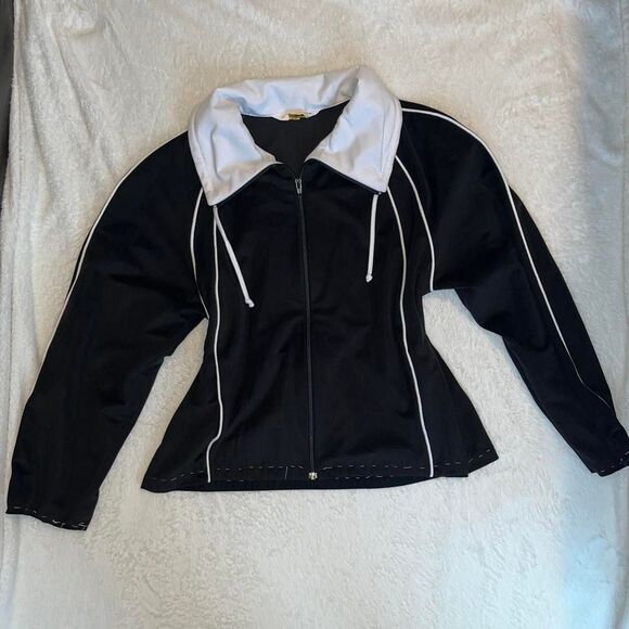 Vintage Women's Black Sportswear Jacket \ Retro 80's Zip-Up Jacket - Picture 3 of 7